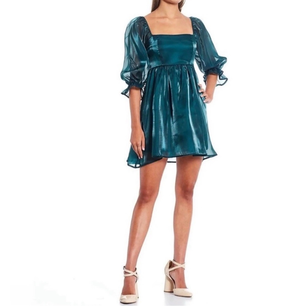 Elegant Teal Puff Sleeve Dress